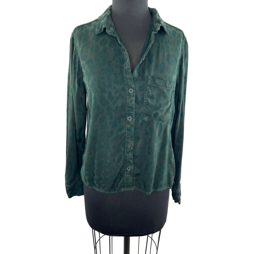 Bella Dahl Animal Spot Green Long Sleeve Button Down Women's Top Shirt Size S